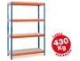 Ar storage Estanteria metalica 200x100x60cm 4 estantes 430kg por estante bandejas de madera sin tornillos azul naranja