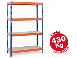 Ar storage Estanteria metalica 200x100x60cm 4 estantes 430kg por estante bandejas de madera sin tornillos azul naranja