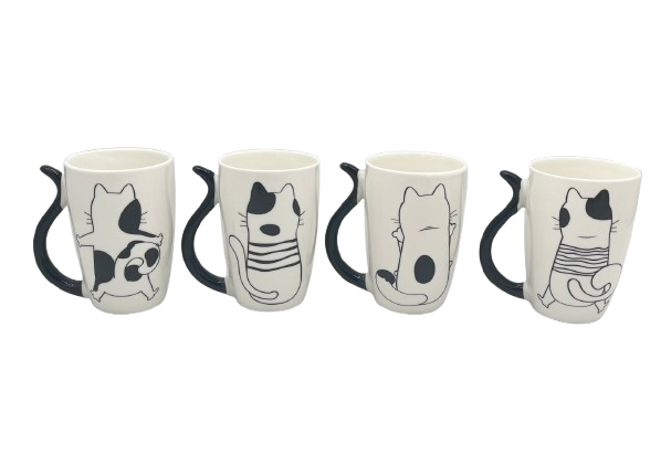 DKD Home Decor Juego de Tazas de Porcelana con Gatos, 380ml, Surtido de 12 unidades