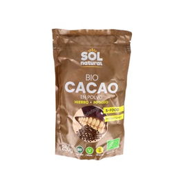 SOLNATURAL Cacao en Polvo 250g Bio, Vegano y Sin Gluten con Hierro y Magnesio