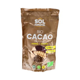 SOLNATURAL Cacao En Polvo 250 Gr Bio Vegan Sg - Alimento Vegano, Sin Gluten, de Agricultura Ecológica