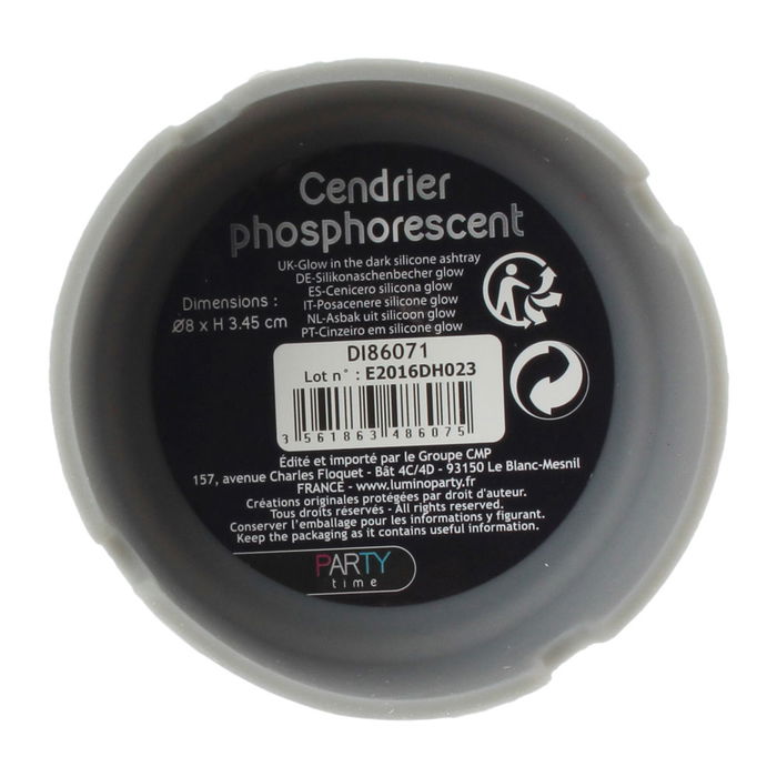 Party Time Cenicero de Silicona Fosforescente para Fiestas Brilla en la Oscuridad d.8 cm