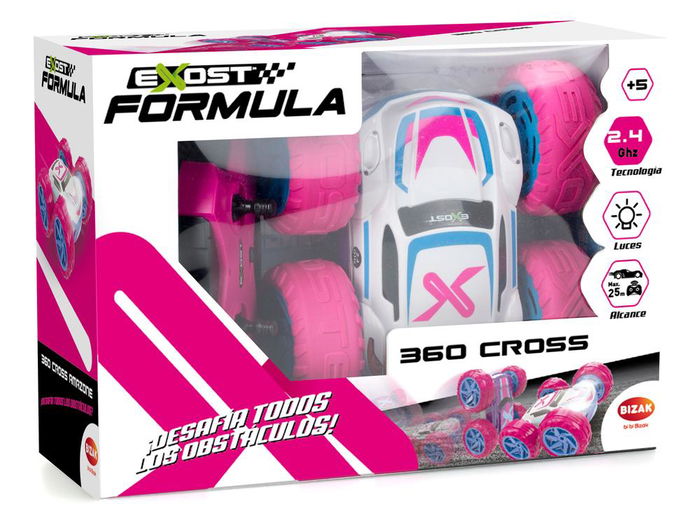 Bizak Exost 360 Cross Amazone - Coche Radiocontrol con Giro 360°, Carrocería Doble Cara y Luces LED, Verde/Negro