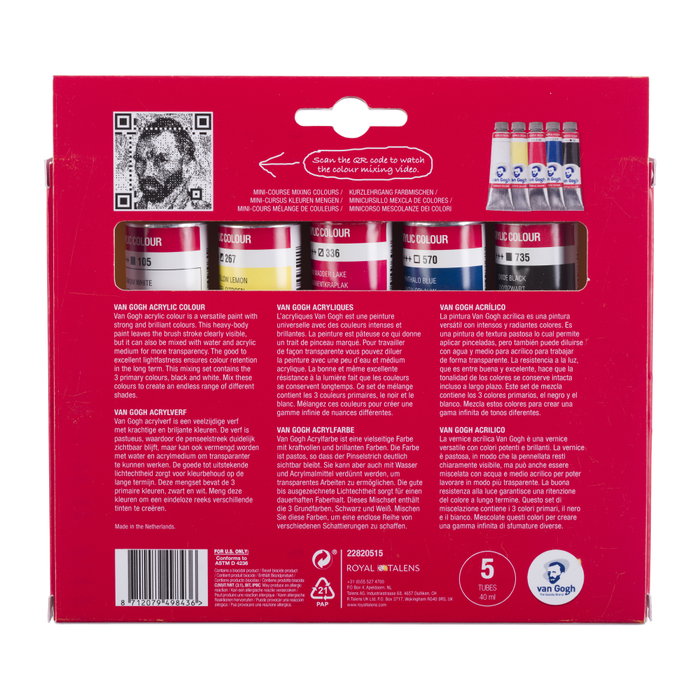 Van Gogh Estuche de Pintura Acrílica Colores Primarios 5 x 40 ml Van Gogh Estuche de Pintura Acrílica Colores Primarios 5 x 40 ml
