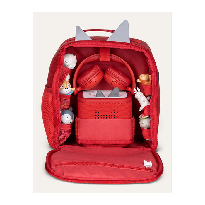 Tonies Mochila Rucksack Rot - Informal para Niños/as 3-6 Años, Monocromo Rojo/Gris, rPET 100% Reciclado, 27 x 23.5 x 13 cm, Ligera, Reflectante, 1 Compartimento