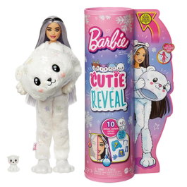 Barbie Cutie Reveal Muñeca Oso Polar Serie Invierno, con Disfraz, Mascota y Accesorios