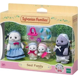 Sylvanian Families 5054131057599 Familia Focas Articulada - 4 Personajes y Accesorios de Playa