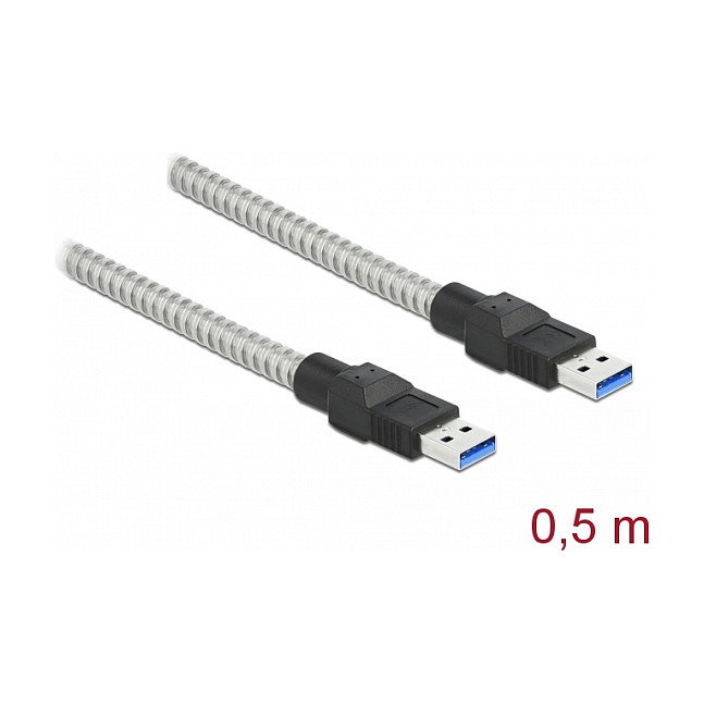 DeLOCK Cable USB 3.2 Gen 1 Tipo-A a Tipo-A con cubierta metálica, 0,5 m DeLOCK Cable USB 3.2 Gen 1 Tipo-A a Tipo-A con cubierta metálica, 0,5 m