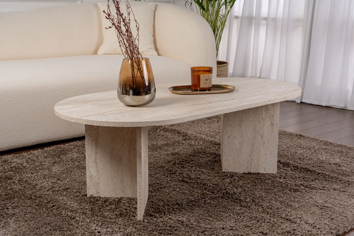 Nordure Mesa de Café Mármol Travertino 119x60x40 cm Elegante Sofisticada Lujosa