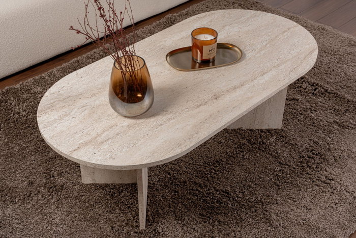 Nordure Mesa de Café Mármol Travertino 119x60x40 cm Elegante Sofisticada Lujosa