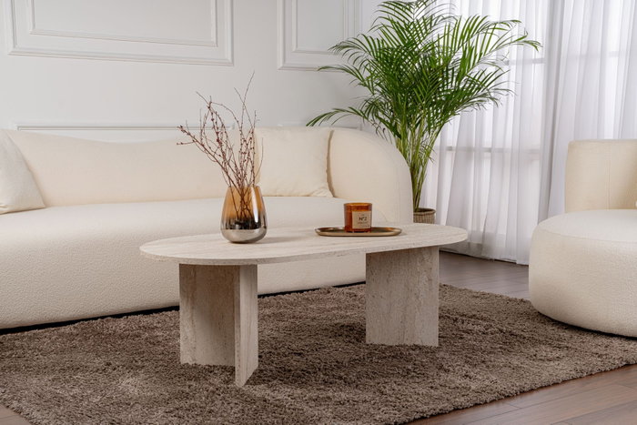 Nordure Mesa de Café Mármol Travertino 119x60x40 cm Elegante Sofisticada Lujosa