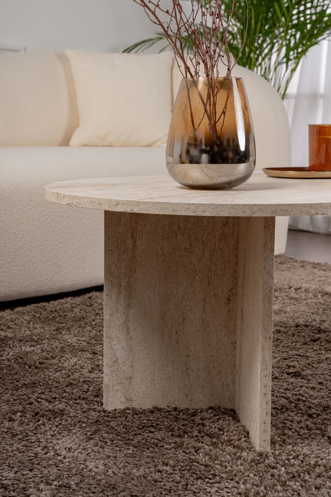 Nordure Mesa de Café Mármol Travertino 119x60x40 cm Elegante Sofisticada Lujosa