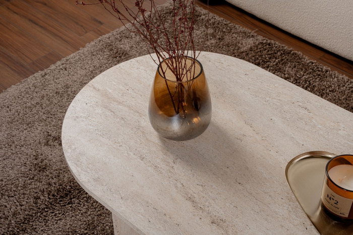 Nordure Mesa de Café Mármol Travertino 119x60x40 cm Elegante Sofisticada Lujosa