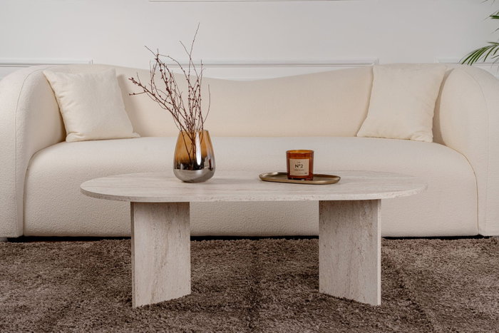 Nordure Mesa de Café Mármol Travertino 119x60x40 cm Elegante Sofisticada Lujosa