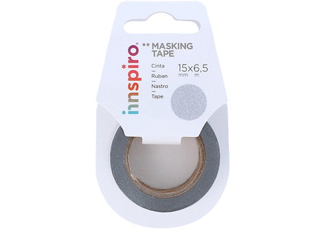 Innspiro Cinta masking tape purpurina plateado 15mm x 6,5m Serie Glitter