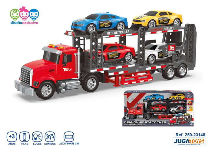 Jugatoys Camion Portacoches con coches, luces y sonidos escala 1:24 Jugatoys Camion Portacoches con coches, luces y sonidos escala 1:24