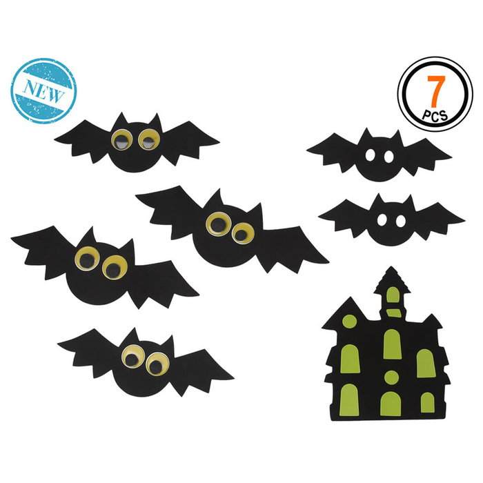Atosa Set Decorativo Murciélagos Halloween - 7 Piezas Con Castillo Para Puertas