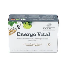 BETULA Energo Vital 30 Cápsulas - Suplemento Adaptogénico con Rodiola, Cordyceps y Vitamina C para Reducir Cansancio y Fatiga