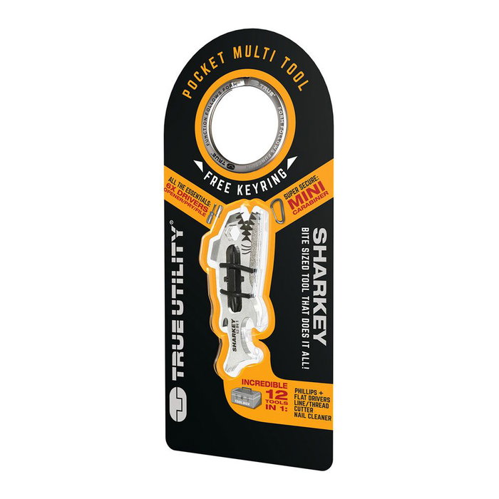 True Multiherramienta 12 en 1 Sharkey con 6 Destornilladores, Abrebotellas, Abrelatas, Sierra, Barra de Palanca y Lima - Herramienta Multiusos Compacta
