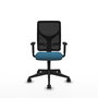 Silla de oficina Motilla con mecanismo Sincro tapizada con Tela color Verde petróleo y malla color negra. Equipada con lumbar 1D, Brazos 1D y Ruedas 65mm nailon