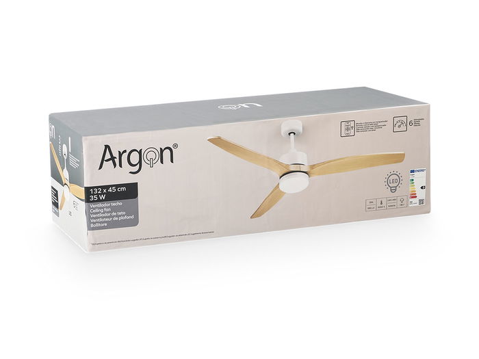 Argon Ventilador de Techo con Luz 3 Aspas Efecto Madera 40W Blanco y Madera 116x45x116 cm
