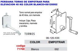 Persiana de torno para empotrar para elevación 40 kg blanco