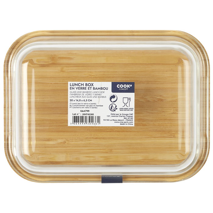 Cook Concept Fiambrera 1,4 L de Vidrio con Tapa de Bambú 20x15x6,5 cm