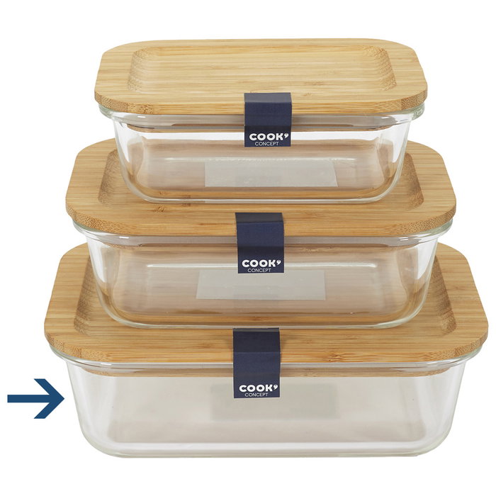 Cook Concept Fiambrera 1,4 L de Vidrio con Tapa de Bambú 20x15x6,5 cm