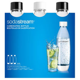 SodaStream 2260748 Botella PET para Bebida Carbonatada 1L Negro Blanco Pack 3 Unidades