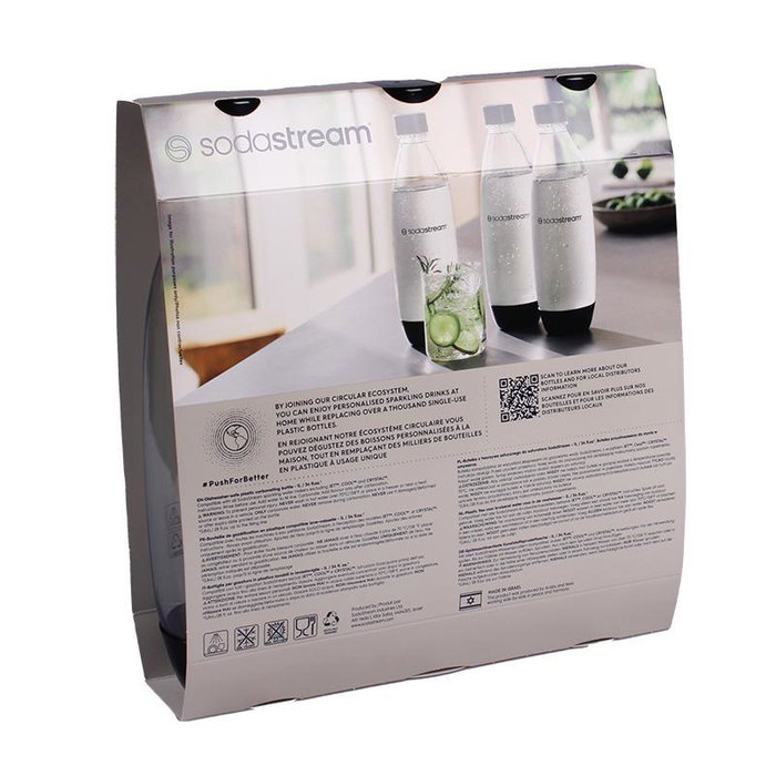 SodaStream Pack de 3 Botellas PET de 1L, Negro/Blanco