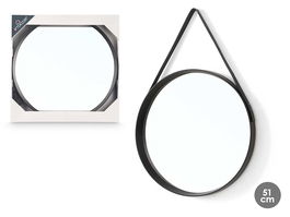 Giftdecor Espejo Redondo Colgar Negro 52 cm x 53 cm x 5.2 cm (Set de 6)