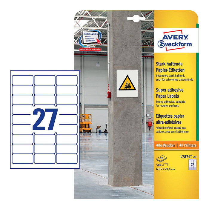 AVERY Zweckform Power-Etiketten L7874-20 blanco 63,5 x 29,6 mm