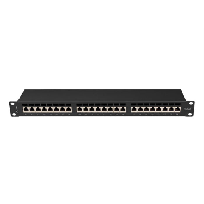 Lanberg PPSA-1024-B Patch Panel 24 Puertos Rack 1U, Categoría 6a (Cat6a) FTP para Montaje en Bastidor, Negro