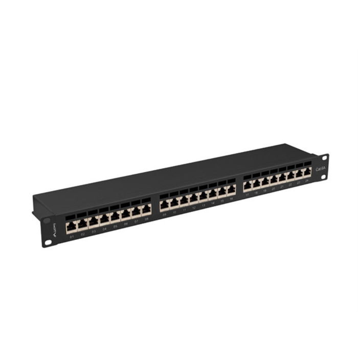 Lanberg PPSA-1024-B Patch Panel 24 Puertos Rack 1U, Categoría 6a (Cat6a) FTP para Montaje en Bastidor, Negro