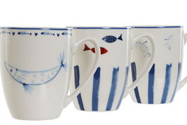 DKD Home Decor Mug Atlantico Azul Blanco 8.5 x 10 x 12 cm (6 Unidades) Porcelana Apto Microondas y Lavavajillas