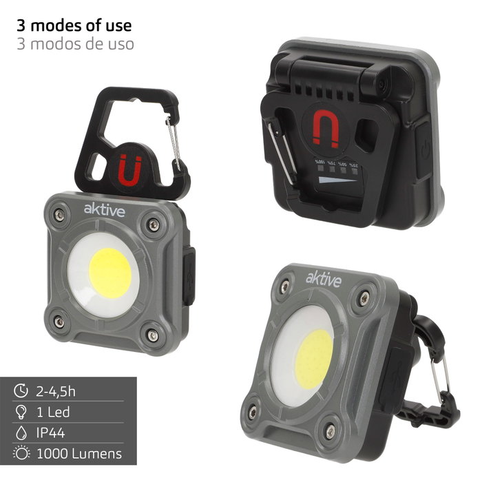 Aktive Foco LED portátil multiusos 1000 lúmenes con carga USB