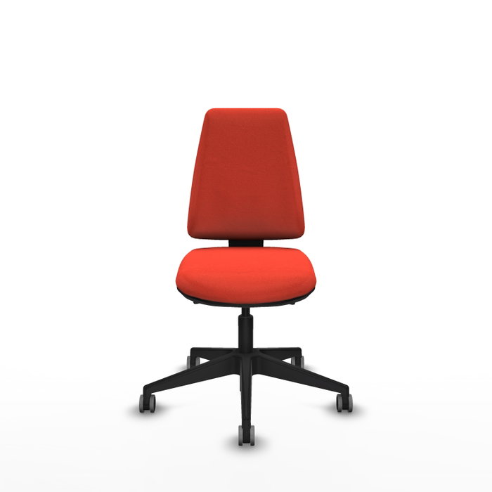 Silla de oficina Elche con mecanismo Asincro tapizada con Tela color Naranja oscuro. Equipada con Base piramidal negra, Sin brazos y Ruedas 65 mm parqué Silla de oficina Elche con mecanismo Asincro tapizada con Tela color Naranja oscuro. Equipada con Base piramidal negra, Sin brazos y Ruedas 65 mm parqué