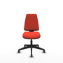 Silla de oficina Elche con mecanismo Asincro tapizada con Tela color Naranja oscuro. Equipada con Base piramidal negra, Sin brazos y Ruedas 65 mm parqué