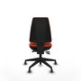 Silla de oficina Elche con mecanismo Asincro tapizada con Tela color Naranja oscuro. Equipada con Base piramidal negra, Sin brazos y Ruedas 65 mm parqué