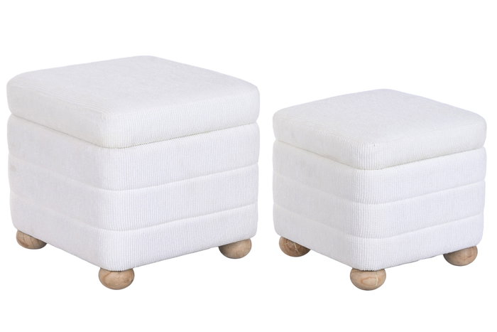 DKD Home Decor Set de 2 Reposapiés con Almacenaje Interior, Crudo y Marrón DKD Home Decor Set de 2 Reposapiés con Almacenaje Interior, Crudo y Marrón