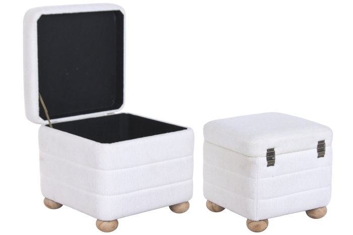 DKD Home Decor Set de 2 Reposapiés con Almacenaje Interior, Crudo y Marrón DKD Home Decor Set de 2 Reposapiés con Almacenaje Interior, Crudo y Marrón