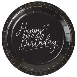 Party Time Juego de 6 Platos de Cartón para Cumpleaños Party Time Blanco y Negro 23 cm