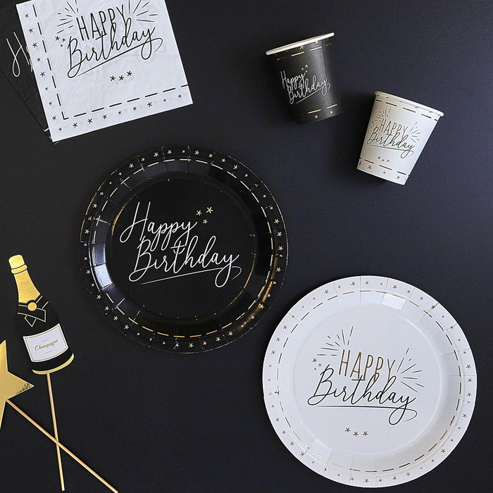 Party Time Juego de 6 Platos de Cartón para Cumpleaños Party Time Blanco y Negro 23 cm