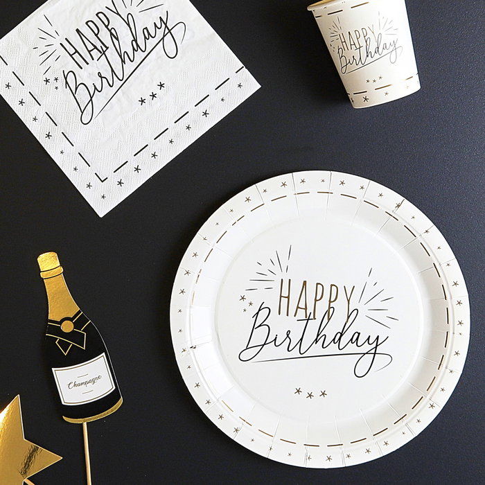 Party Time Juego de 6 Platos de Cartón para Cumpleaños Party Time Blanco y Negro 23 cm