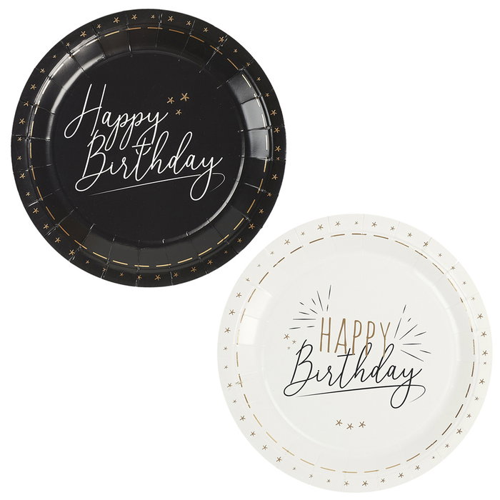 Party Time Juego de 6 Platos de Cartón para Cumpleaños Party Time Blanco y Negro 23 cm
