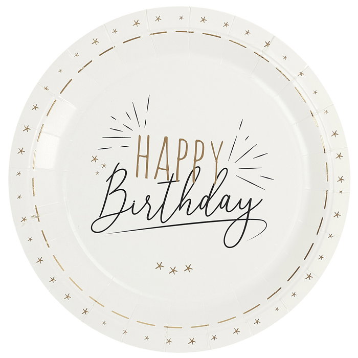 Party Time Juego de 6 Platos de Cartón para Cumpleaños Party Time Blanco y Negro 23 cm