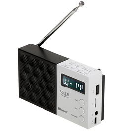 Adler AD 1908 - Radio digital FM portátil con Bluetooth 5.0, sintonización PLL, pantalla LCD, reproductor USB/SD, alarma, reloj y batería recargable