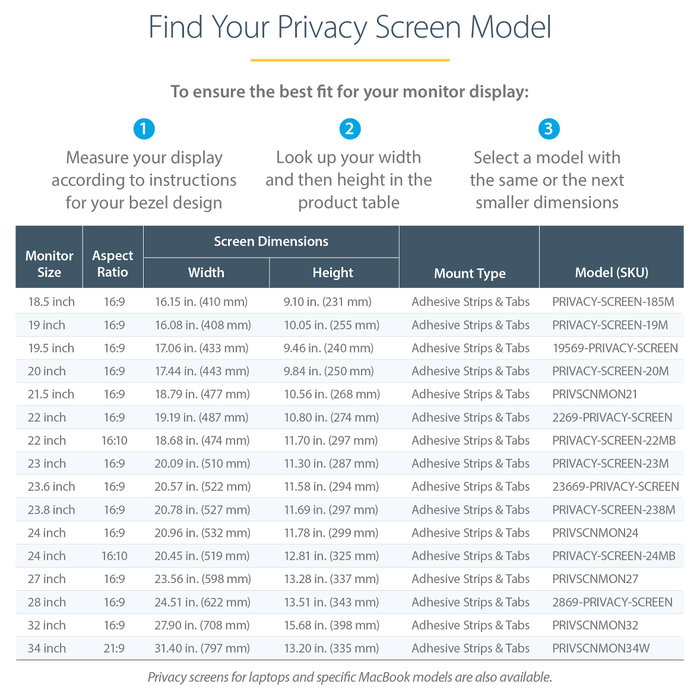 StarTech.com Filtro de Privacidad para Monitor de 22 Pulgadas 16:9, Negro