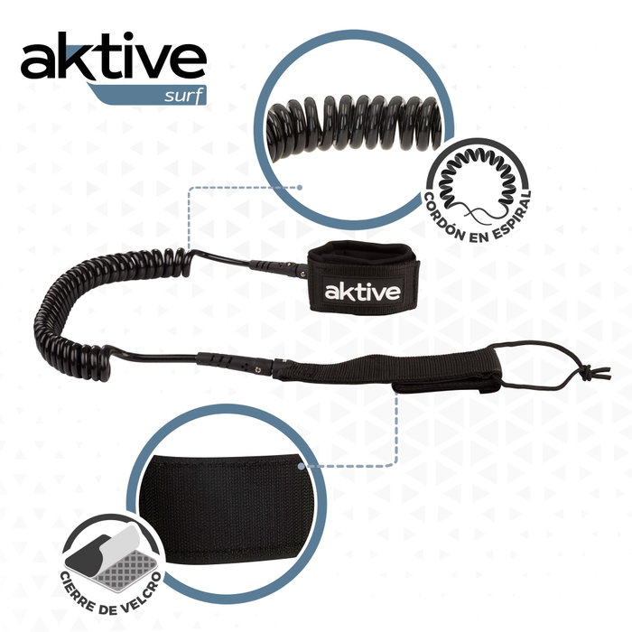 Aktive Surf Leash de paddle surf espiral negro