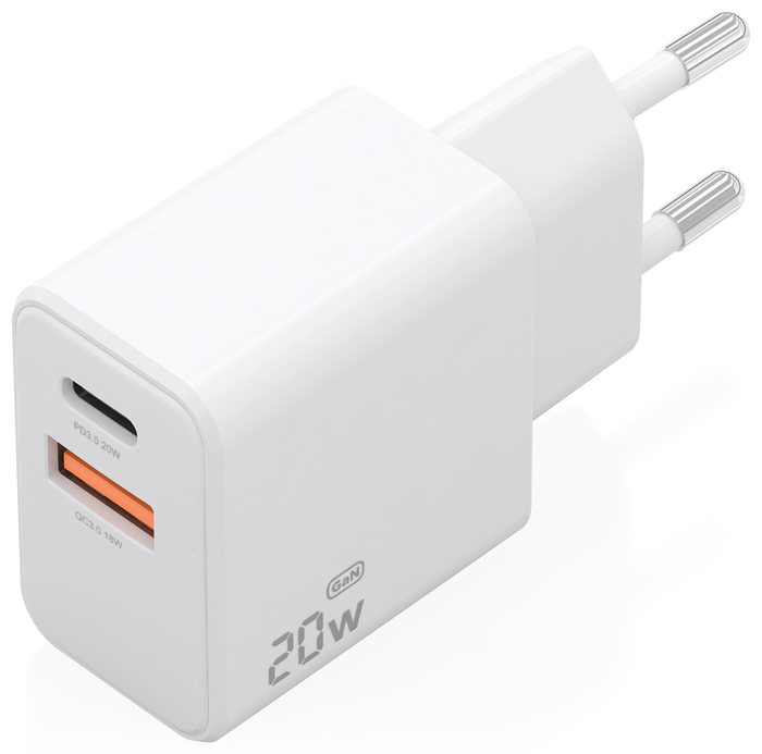 Aisens Cargador GaN 20W USB-C y USB-A Blanco A110-1025